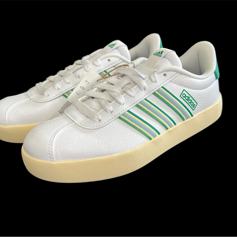 Adidas VL COURT 3.0 White Sneakers with Green and Yellow Accents